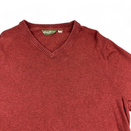 Eddie Bauer Sweater Burgundy Pullover V Neck Adult LARGE