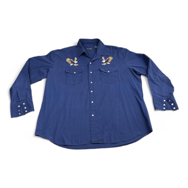 Vintage Western Shirt Blue Pearl Snap Double Eagles 90s Blair Adult EXTRA LARGE