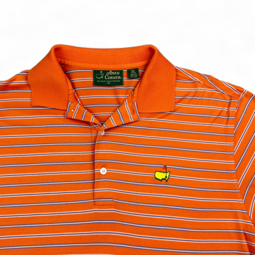 Vintage The Masters Polo Shirt Orange Stripes Amen Corner Pima Cotton 90s Adult MEDIUM