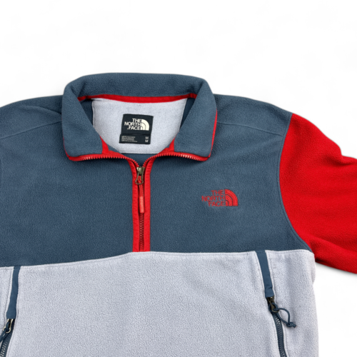 North Face Sweater Blue Red Fleece Color Block Pullover Adult MEDIUM