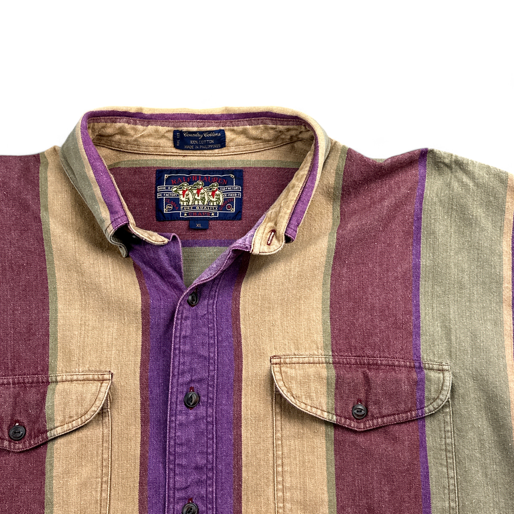 Vintage Ralph Lauren Shirt Brown Purple Stripes 90s Adult EXTRA LARGE