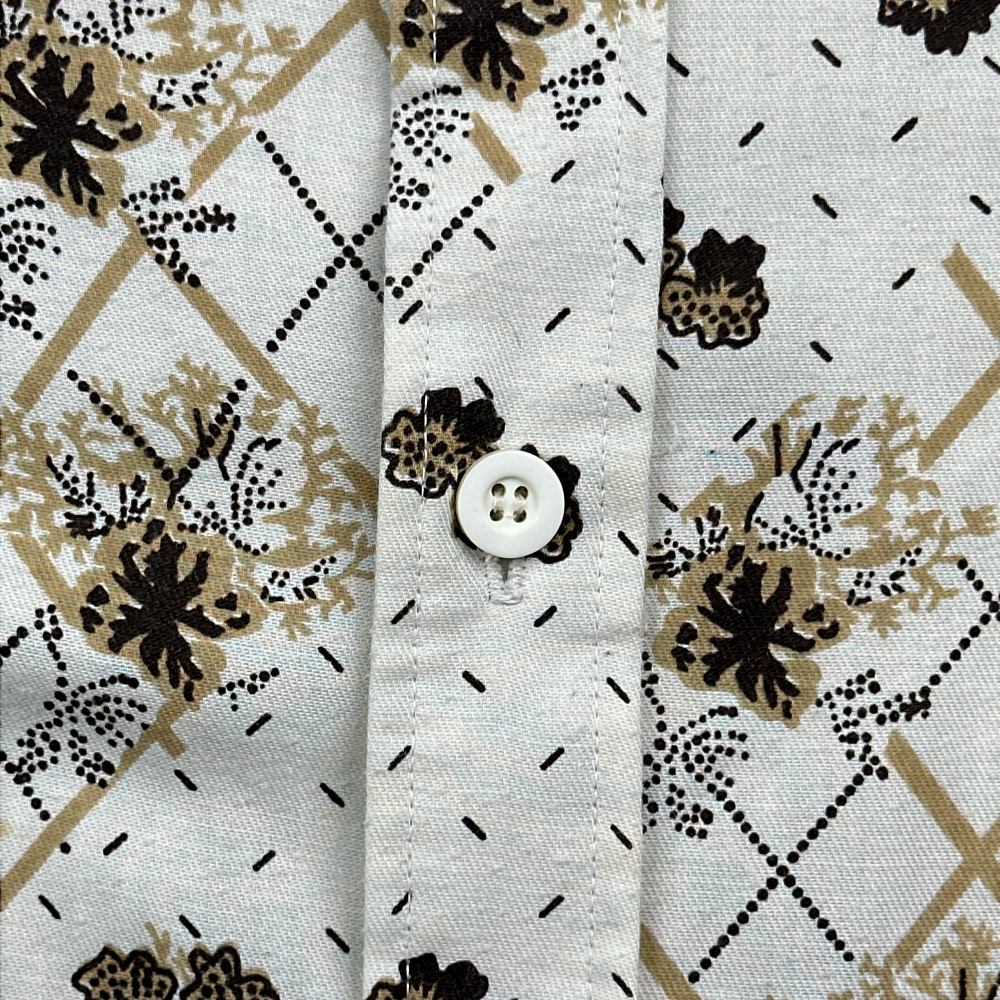 Vintage McGregor Shirt Ivory Floral Disco Gold Brown 70s Adult EXTRA LARGE