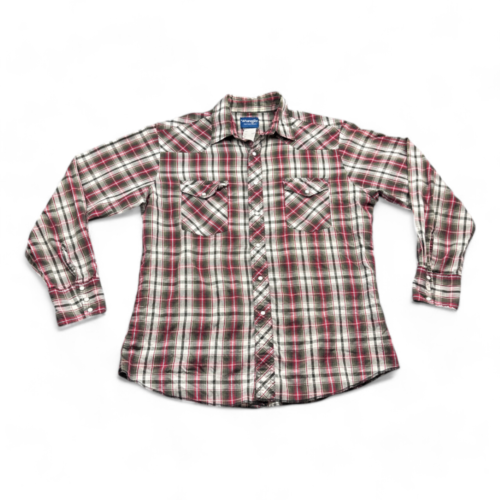 Vintage Wrangler Western Shirt Red Green Plaid Pearl Snap 90s Adult LARGE
