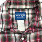 Vintage Wrangler Western Shirt Red Green Plaid Pearl Snap 90s Adult LARGE