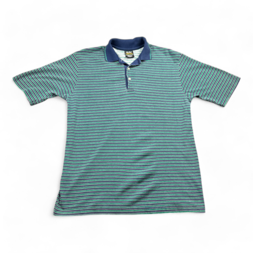 Vintage Chip Beck Polo Shirt Golf Blue Green Stripes 90s Adult MEDIUM