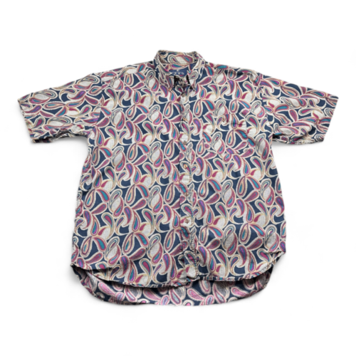 Vintage Enro Shirt Purple Blue Paisley Check 90s Adult LARGE