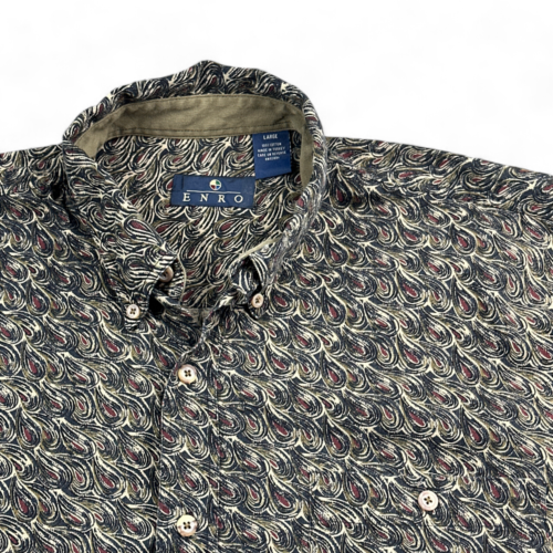 Vintage Enro Shirt Brown Black Paisley 90s Long Sleeve Adult LARGE