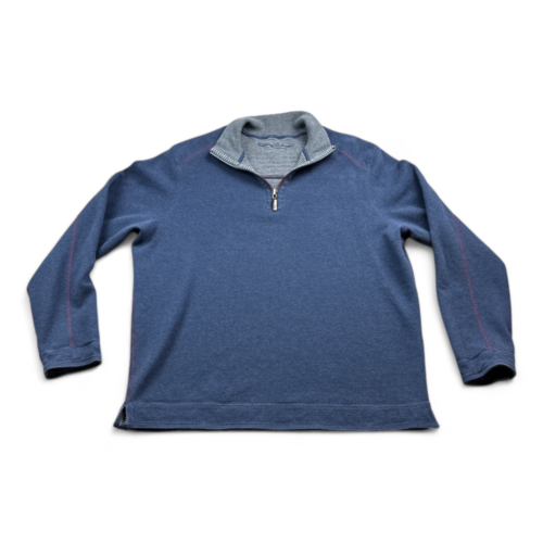 Tommy Bahama Sweater Blue Gray Reversible Pullover Striped Solid Adult LARGE