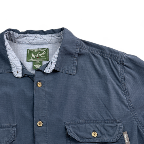 Woolrich Shirt Woolen Mills Blue Button Up Adult LARGE