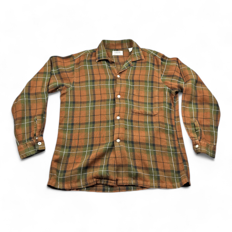 Vintage Arrow Shirt Brown Green Plaid 70s Adult MEDIUM