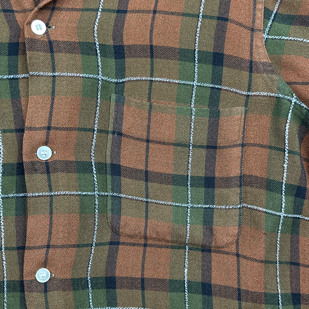 Vintage Arrow Shirt Brown Green Plaid 70s Adult MEDIUM