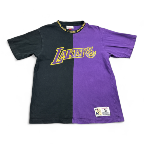 Los Angeles Lakers Shirt Black Purple Spell Out Mitchell & Ness Color Block Adult SMALL