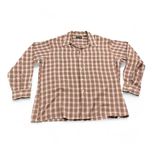 Vintage JC Penney Shirt Brown Burnt Orange Plaid 70s Adult EXTRA LARGE