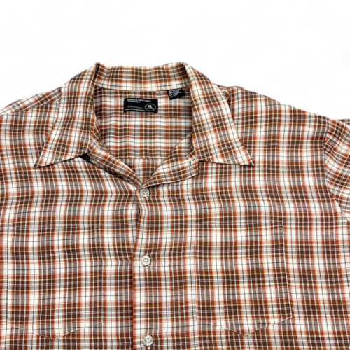 Vintage JC Penney Shirt Brown Burnt Orange Plaid 70s Adult EXTRA LARGE