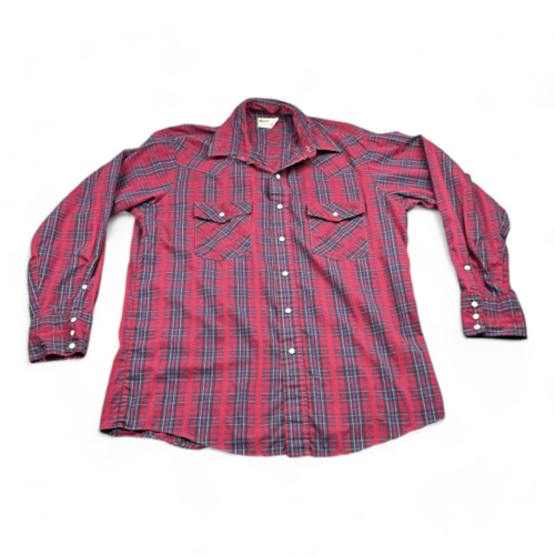 Vintage Key Imperial Western Shirt Red Black Plaid 80s Adult EXTRA LARGE