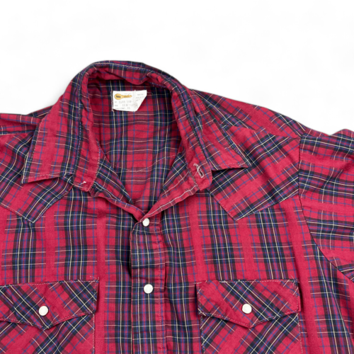 Vintage Key Imperial Western Shirt Red Black Plaid 80s Adult EXTRA LARGE