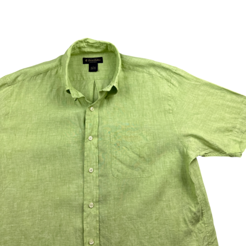 Brooks Brothers Shirt Green Irish Linen Button Down Adult LARGE