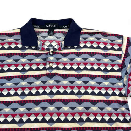Vintage Aureus Polo Shirt Blue Geometric Golf 90s Adult LARGE