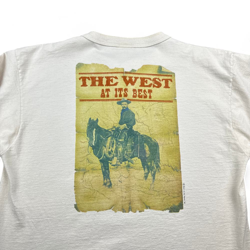 Vintage Cowboy Shirt Off White Henley West At Its Best Long Sleeve 90s Adult LARGE