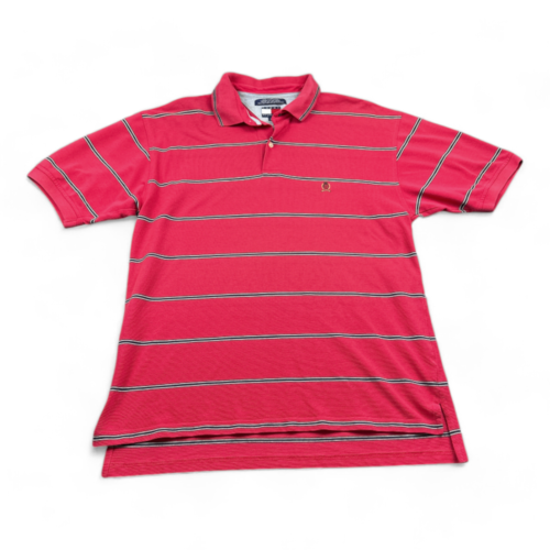 Vintage Tommy Hilfiger Polo Shirt Pink Black Stripes 90s Adult MEDIUM