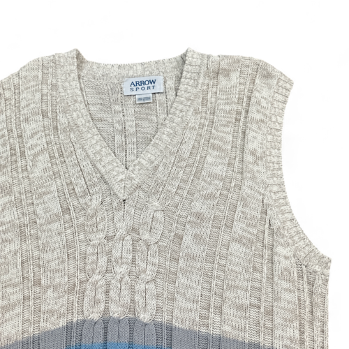 Vintage Arrow Sweater Vest Ivory 90s Tennis V Neck Gray Blue Stripe Adult MEDIUM