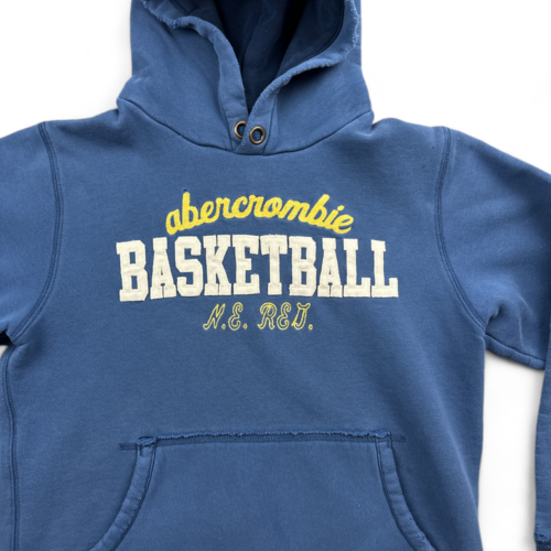 Abercrombie & Fitch Sweater Blue Hoodie Pullover Basketball Stitched Boys MEDIUM