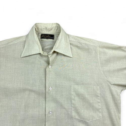 Vintage Van Heusen Dress Shirt Green Hampshire House Bradley Half Sleeve 70s Adult LARGE
