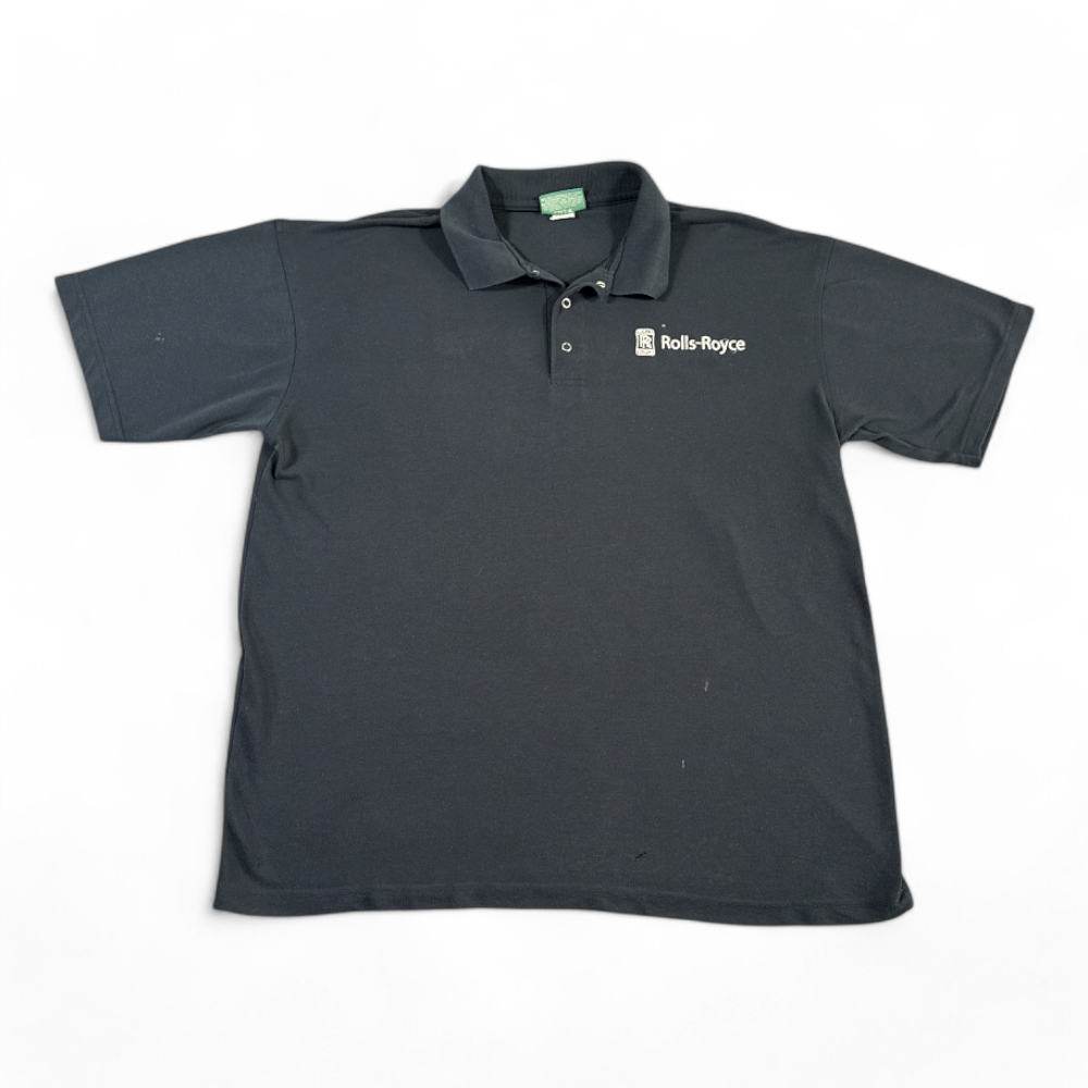 Vintage Rolls Royce Polo Shirt Blue Embroidered Mechanic Workshirt 90s Adult EXTRA LARGE