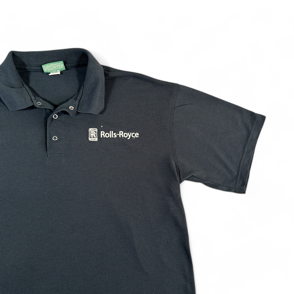 Vintage Rolls Royce Polo Shirt Blue Embroidered Mechanic Workshirt 90s Adult EXTRA LARGE