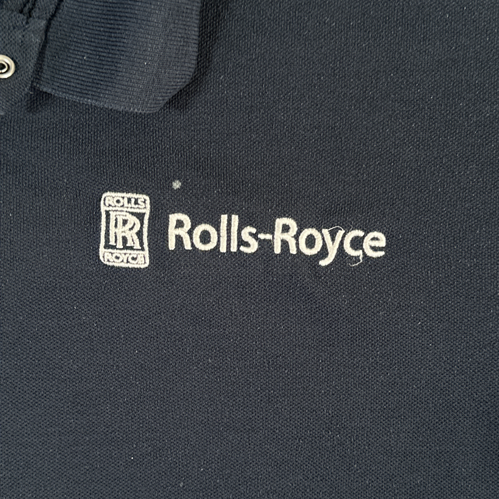 Vintage Rolls Royce Polo Shirt Blue Embroidered Mechanic Workshirt 90s Adult EXTRA LARGE