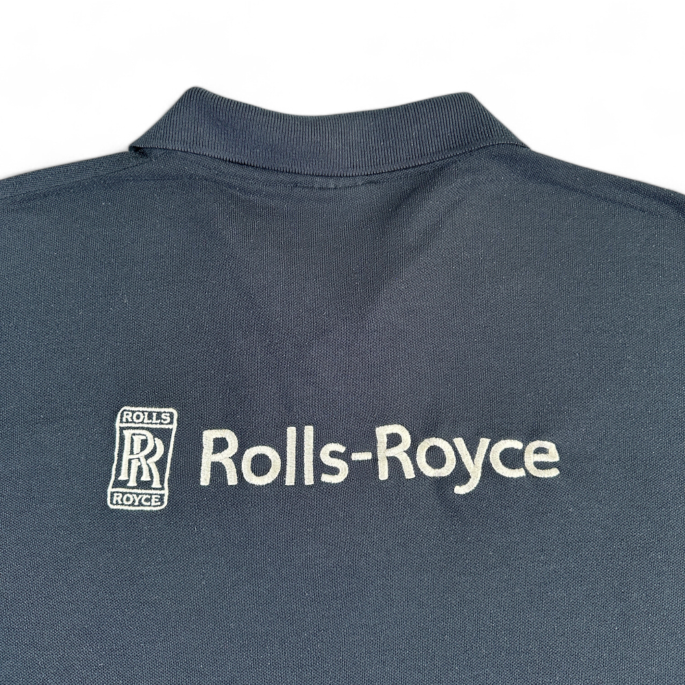 Vintage Rolls Royce Polo Shirt Blue Embroidered Mechanic Workshirt 90s Adult EXTRA LARGE