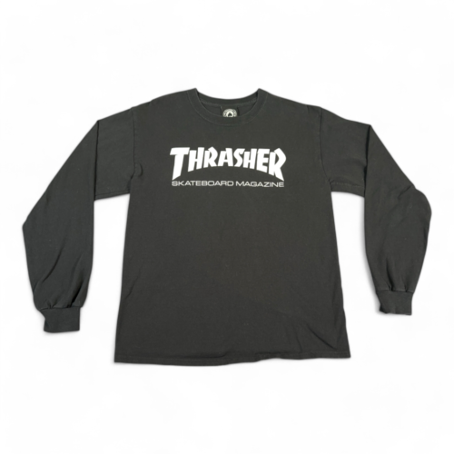 Thrasher Skateboard Magazine Shirt Black Spell Out Long Sleeve Adult MEDIUM