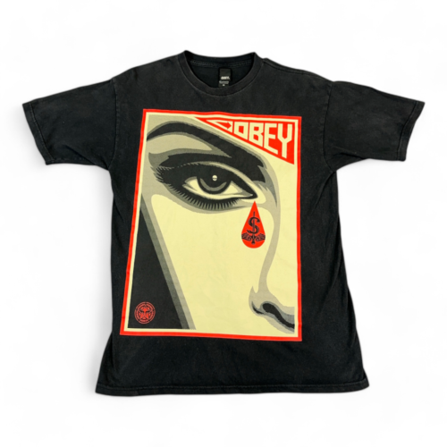 OBEY Shirt Black Tear Drop Blood Money Graphic Y2K Adult MEDIUM
