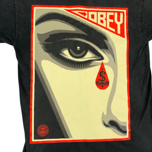OBEY Shirt Black Tear Drop Blood Money Graphic Y2K Adult MEDIUM