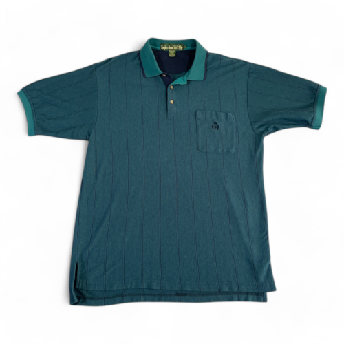 Vintage Knights of Round Table Polo Shirt Green Striped Pocket Crest 90s Adult MEDIUM