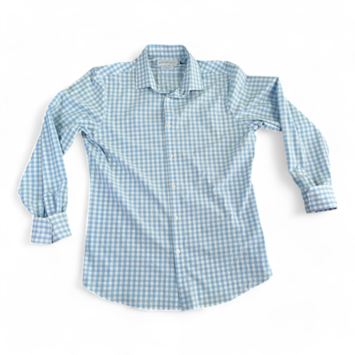 Mizzen Main Shirt Blue White Gingham Checker Leeward Trim Fit Adult LARGE