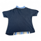 Vintage John Ashford Polo Shirt Blue Brown Stripes Linen Blend 90s Adult MEDIUM