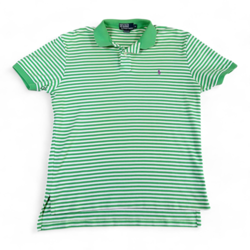 Vintage Ralph Lauren Polo Shirt Green White Stripe Small Pony 90s Adult MEDIUM