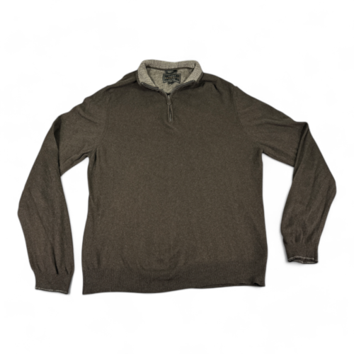 JoS A Bank Reserve Sweater Brown Wool Cashmere Italy Quarter Zip Adult LARGE