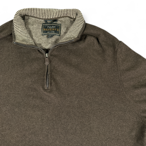 JoS A Bank Reserve Sweater Brown Wool Cashmere Italy Quarter Zip Adult LARGE