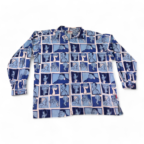 Vintage Platinum Fubu Shirt Blue Fat Albert Allover 90s Y2K Adult XXXL 3XL