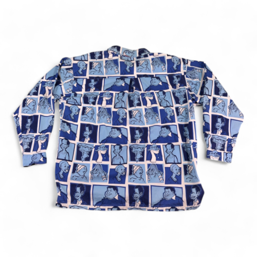 Vintage Platinum Fubu Shirt Blue Fat Albert Allover 90s Y2K Adult XXXL 3XL