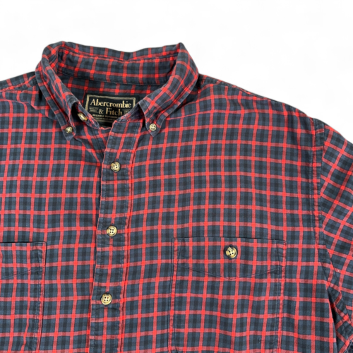 Vintage Abercrombie & Fitch Shirt Red Blue Plaid Button Up Adult EXTRA LARGE