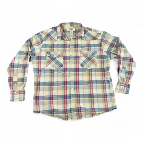 Vintage Big Mac Western Shirt Yellow Blue Plaid Pearl Snap JC Penney Workwear Y2K Adult  EXTRA LARGE