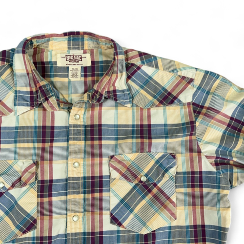 Vintage Big Mac Western Shirt Yellow Blue Plaid Pearl Snap JC Penney Workwear Y2K Adult  EXTRA LARGE