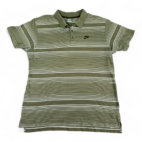 Nike Polo Shirt Brown Striped Spell Out Swoosh Y2K Adult LARGE