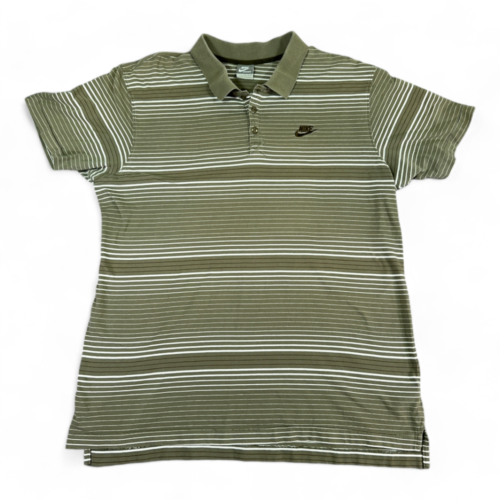 Nike Polo Shirt Brown Striped Spell Out Swoosh Y2K Adult LARGE