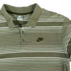 Nike Polo Shirt Brown Striped Spell Out Swoosh Y2K Adult LARGE