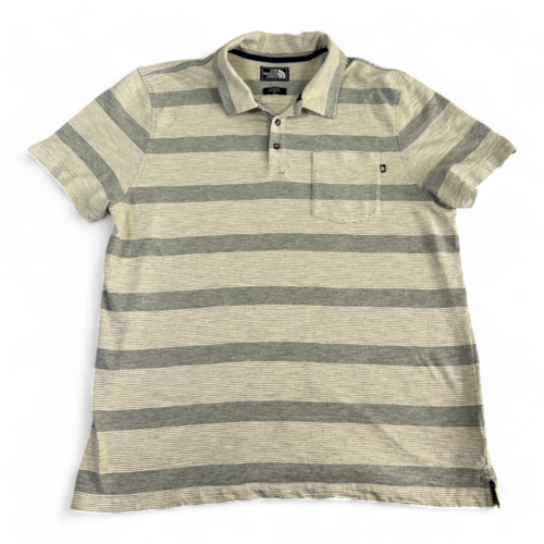 North Face Polo Shirt Gray Striped Pocket Adult LARGE