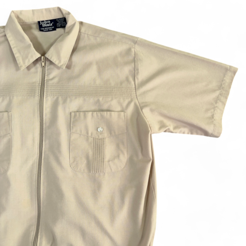 Vintage John Blair Guayabera Shirt Adult LARGE Brown Cuban Faux Zip Golf 90s